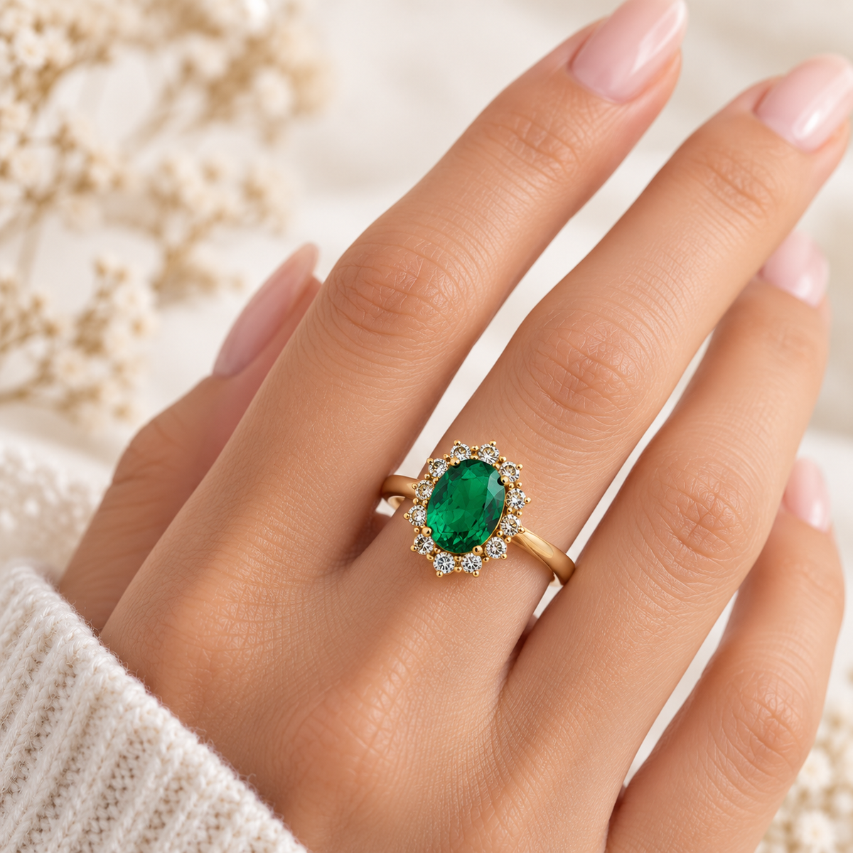 Emerald Halo Ring