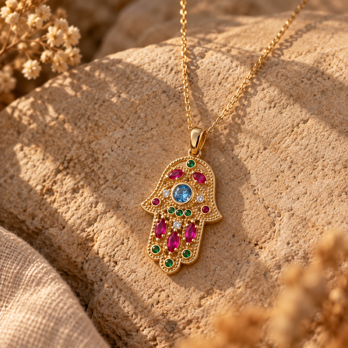 Colorful Fatima Hand Halskette